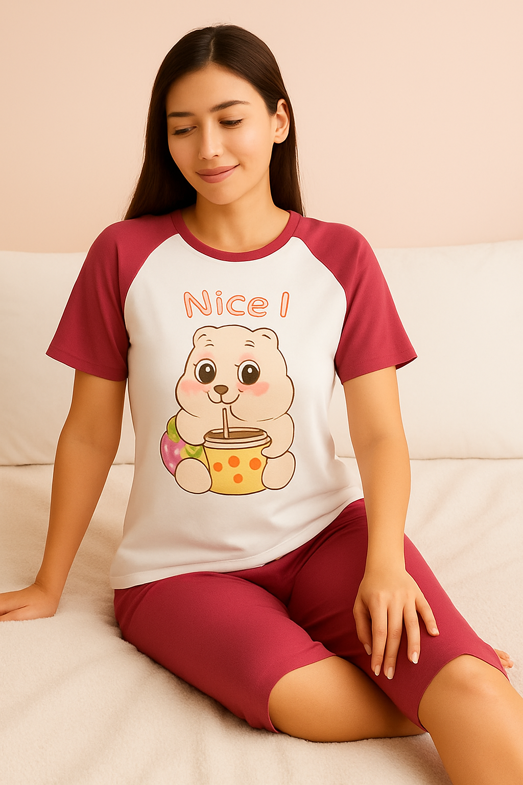 بيجامة قطن 100% بطبعة كرتونية – تصميم Khoshnaf (شورت أو برمودا)