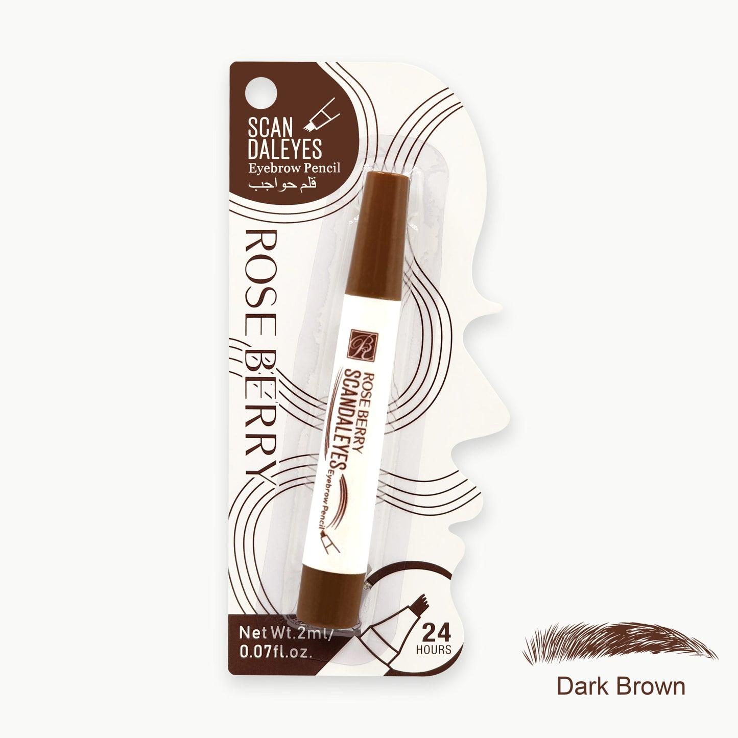 قلم حواجب روز بيري – Rose Berry Scan Daleyes Eyebrow Pencil لون بني غامق – ثابت 24 ساعة
