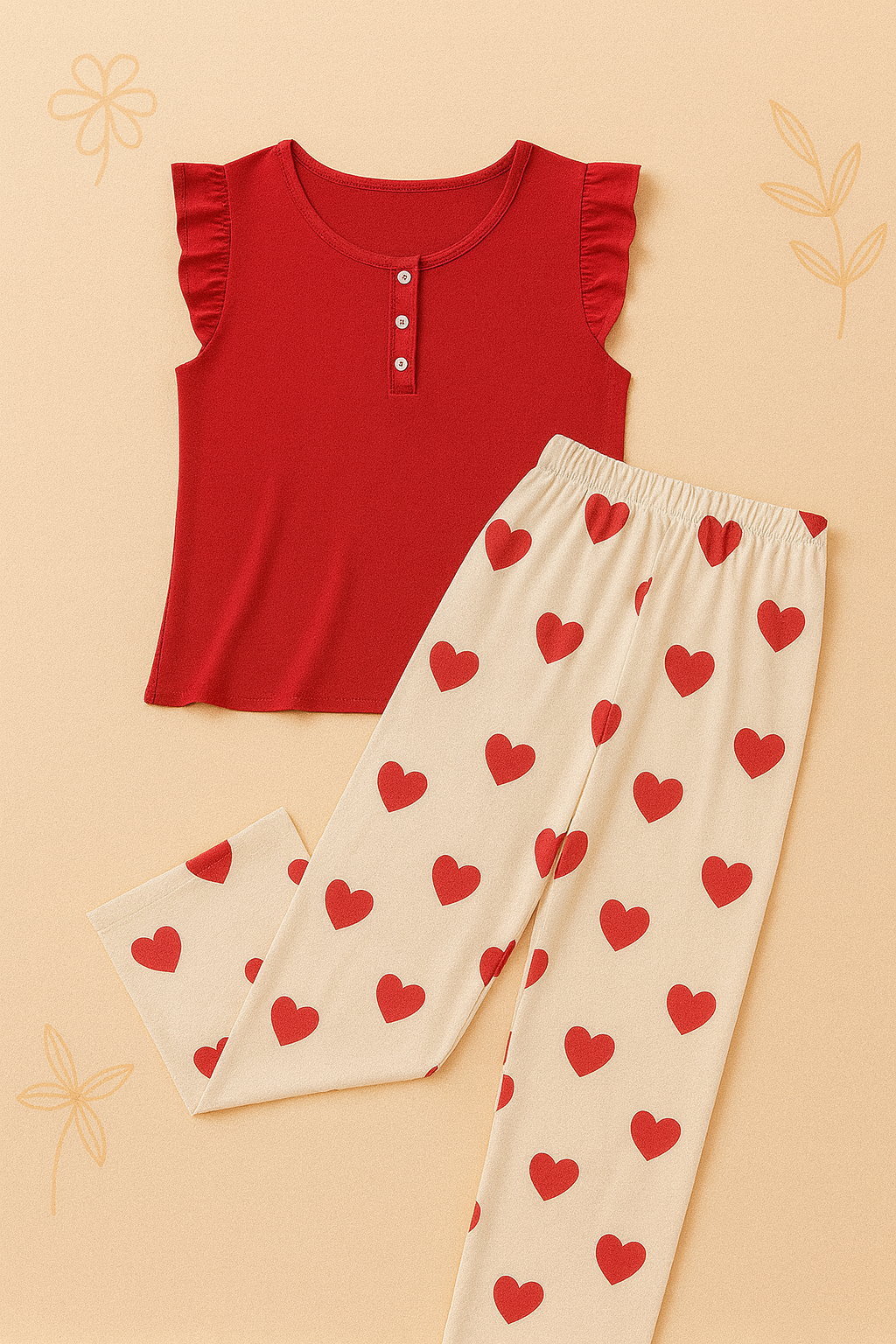 بيجامة قطن بطبعة قلوب ❤️