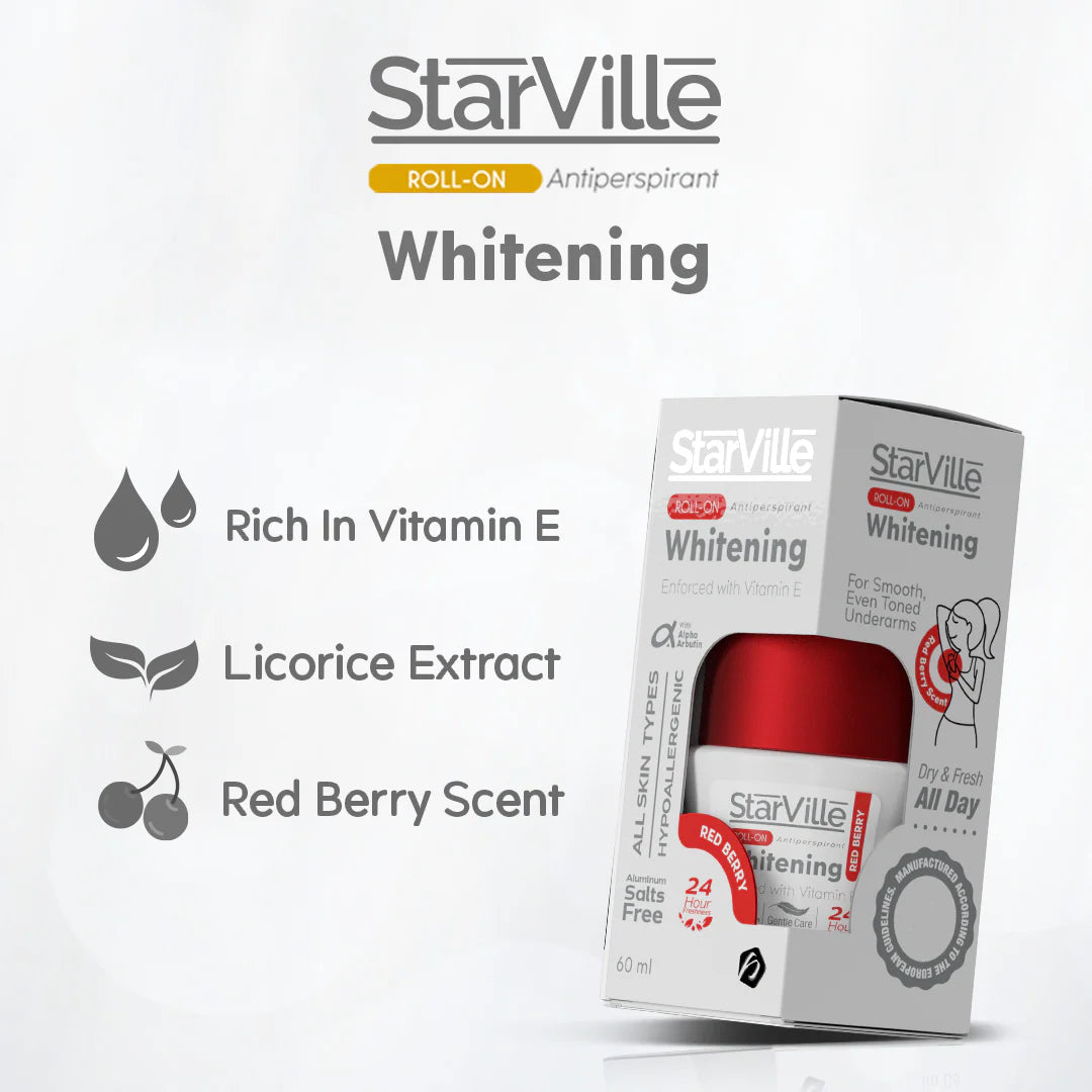 ستارفيل رول أون لتفتيح الإبط برائحة التوت الأحمر | StarVille Whitening Roll-On Red Berry Scent | حماية وانتعاش 24 ساعة