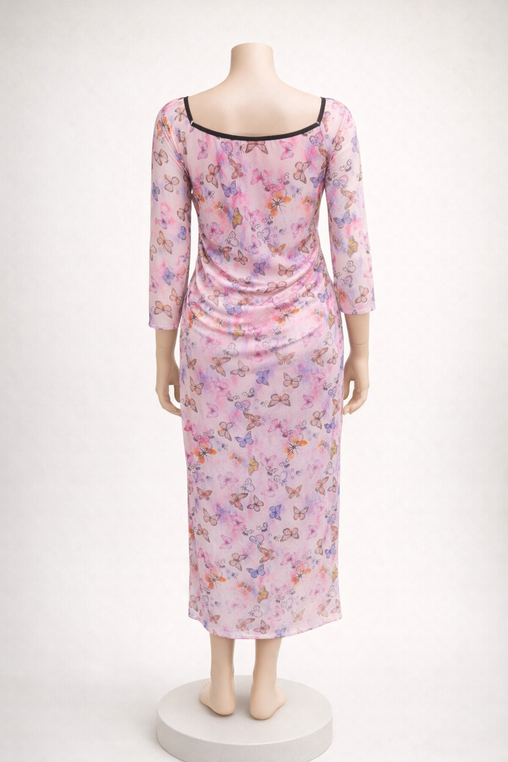 قميص نوم حريمي طويل بطبعة فراشات – كم 3/4 (Soft Home Dress)