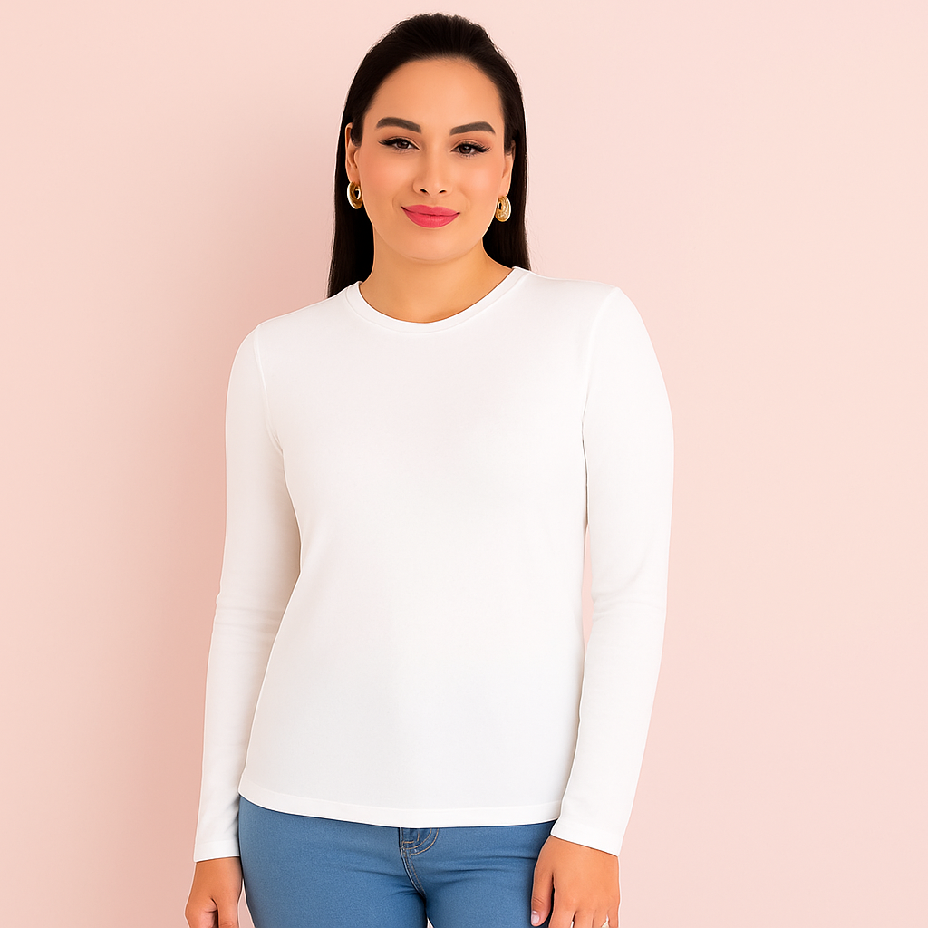توب كم طويل قطن بيزك – مقاسات كبيرة | Basic Long Sleeve Cotton Top – Plus Size (XL–3XL)