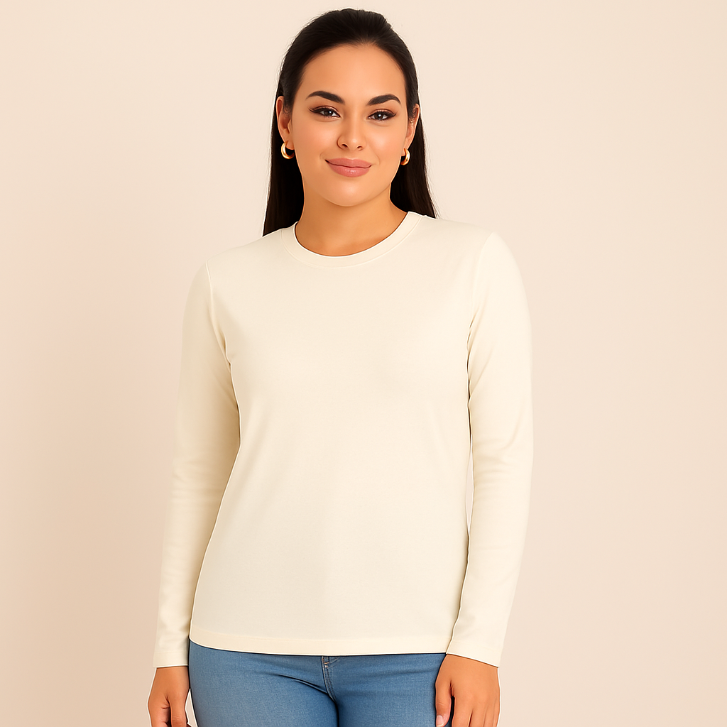 توب كم طويل قطن بيزك – مقاسات كبيرة | Basic Long Sleeve Cotton Top – Plus Size (XL–3XL)
