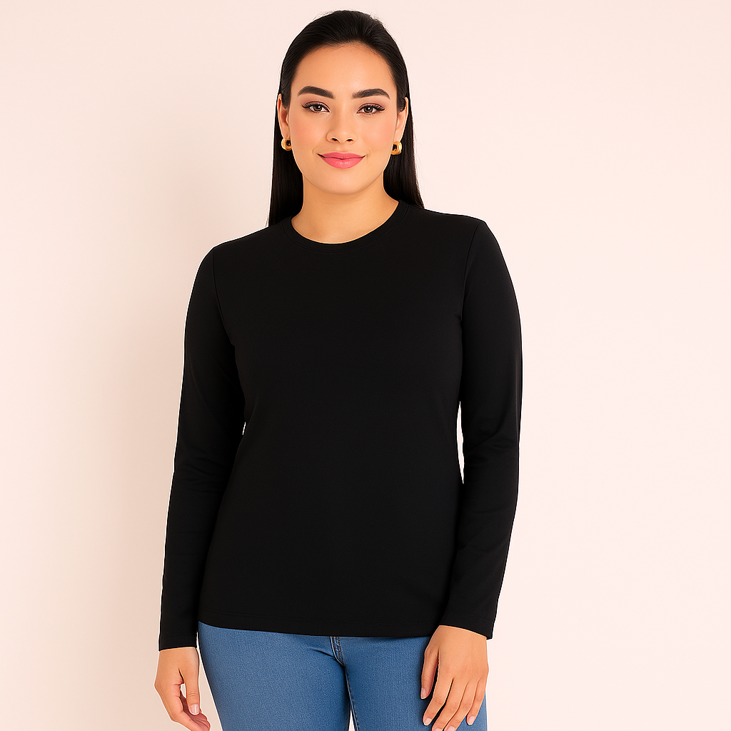 توب كم طويل قطن بيزك – مقاسات كبيرة | Basic Long Sleeve Cotton Top – Plus Size (XL–3XL)
