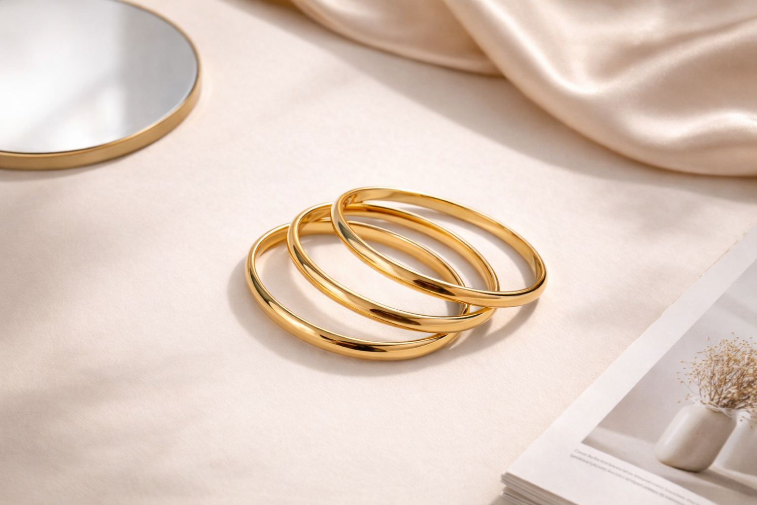 طقم أساور ستيل ذهبي سادة 5 قطع – Bangles Plain (لمعة فخمة)