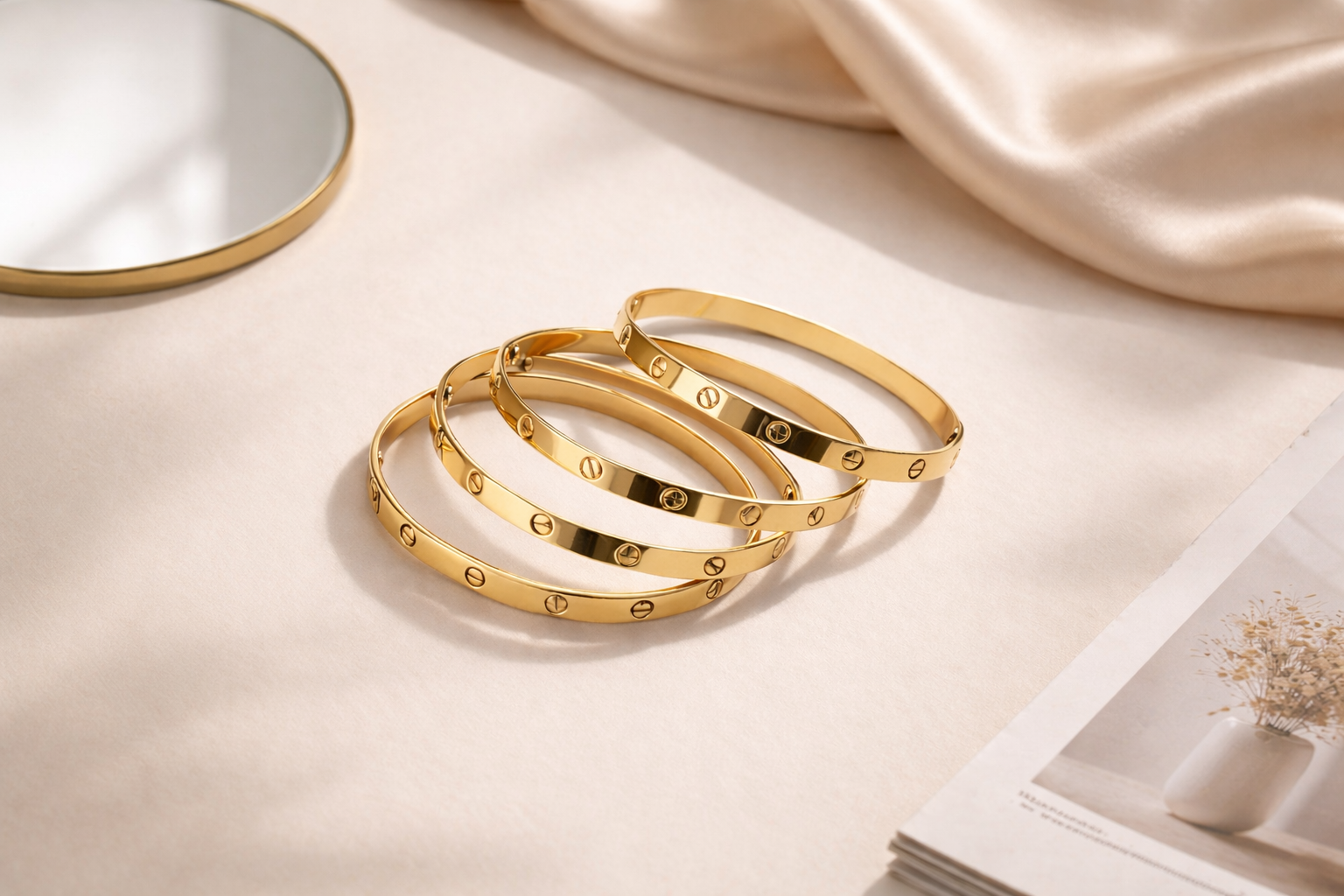 طقم أساور ستيل ذهبي 5 قطع – Bangles تصميم كلاسيك (ثبات لون)