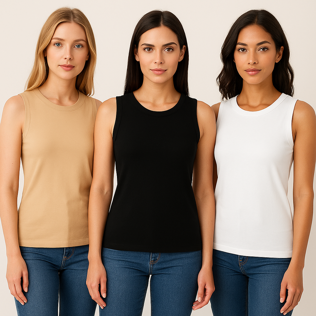 تيشيرت كت قطن  – Cotton Sleeveless Top for Women (XL–3XL)