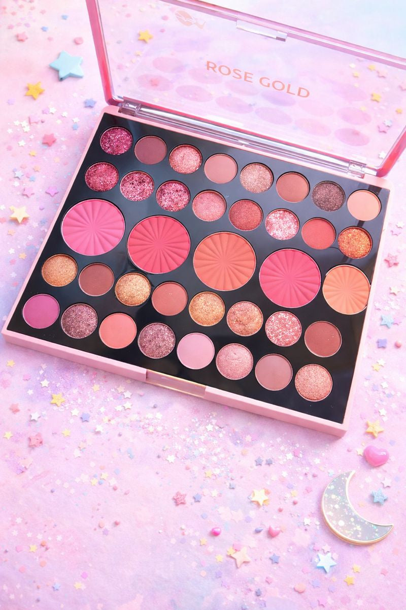 Rose Gold Bloom Face & Eyes Palette – باليت عيون وبلاشر متكاملة