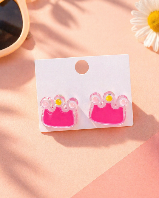 حلق بناتي وردي بشكل تاج