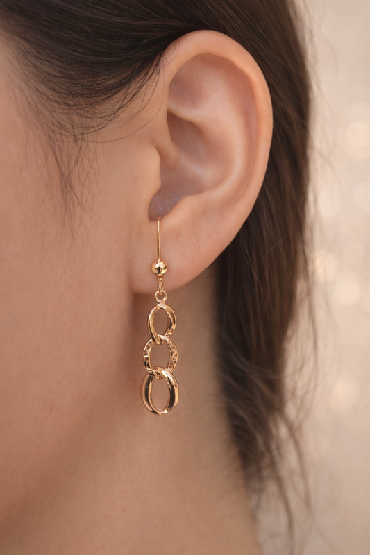 حلق روز جولد متدلي بتصميم لينكات متشابكة – Chain Link Earrings ستايل عصري