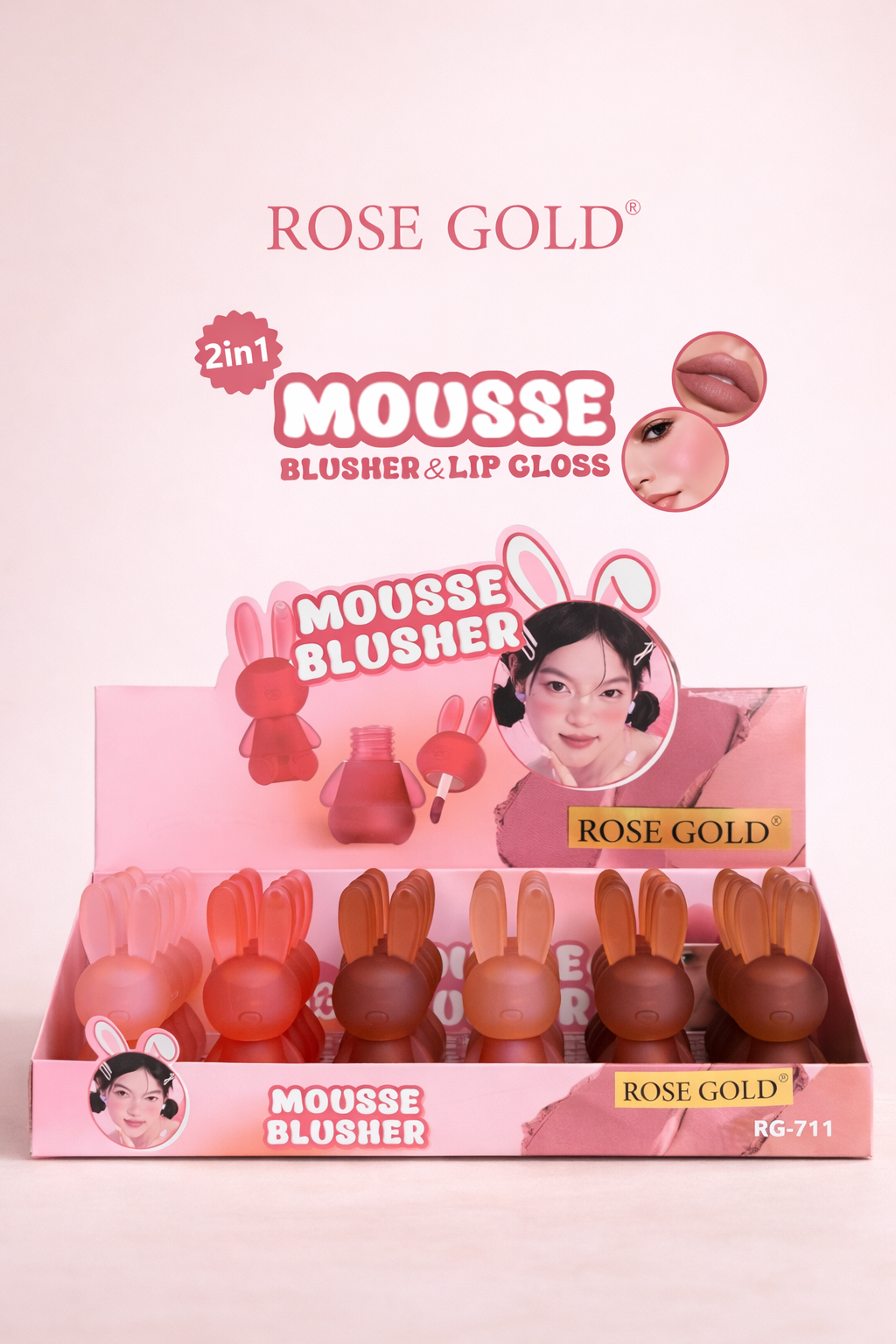 Rose Gold Cute Rabbit Mousse Blusher & Lip Gloss – بلاشر موس وليب جلوس 2 في 1