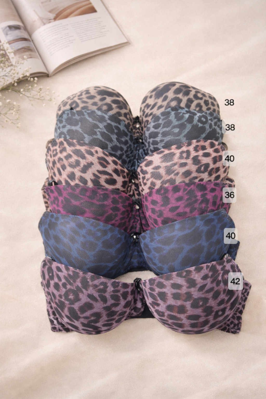 برا BINNYS كب D ليوبارد Thin Cup – دعم وثبات (مقاسات 36D–42D + ألوان متعددة)