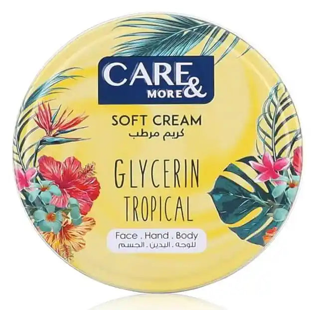 كريم كير آند مور مرطب بالجلسرين والفواكه الاستوائية | Care & More Glycerin Tropical Soft Cream | ترطيب فائق للبشرة واليدين والجسم