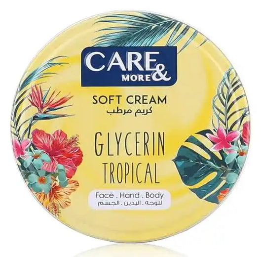 كريم كير آند مور مرطب بالجلسرين والفواكه الاستوائية | Care & More Glycerin Tropical Soft Cream | ترطيب فائق للبشرة واليدين والجسم
