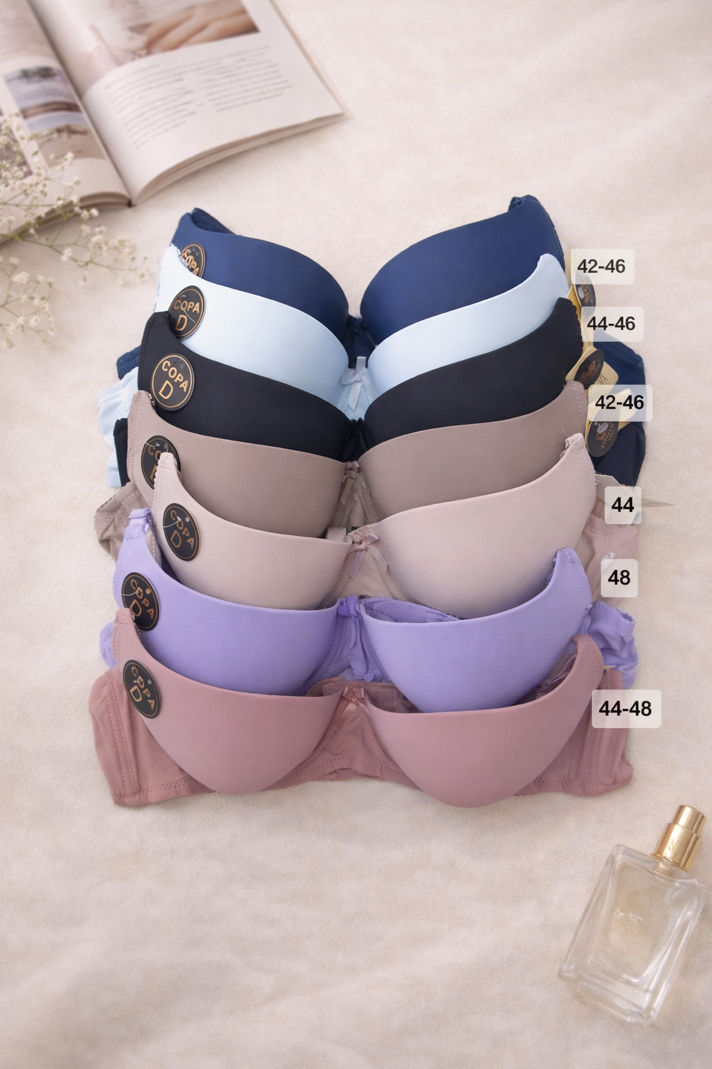 برا حريمي كب D سادة مبطن خفيف – مقاسات 42–48 (ألوان متعددة)