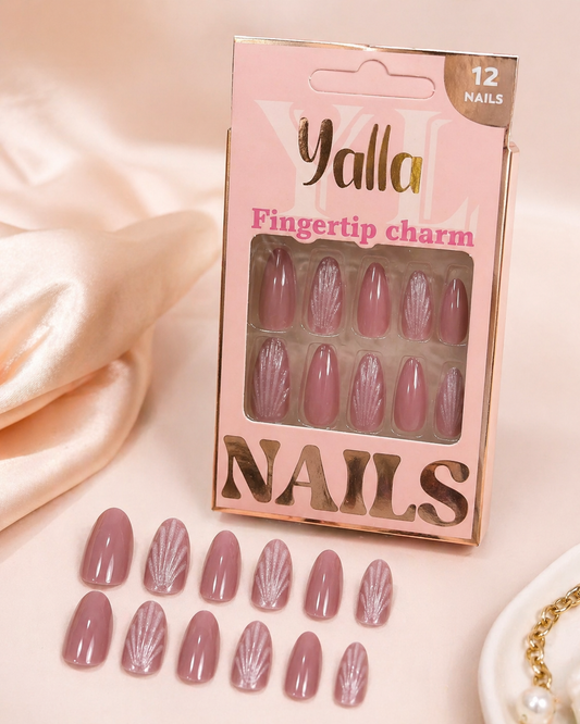 أظافر تركيب Yalla Fingertip Charm – وردي موف لامع 12 قطعة