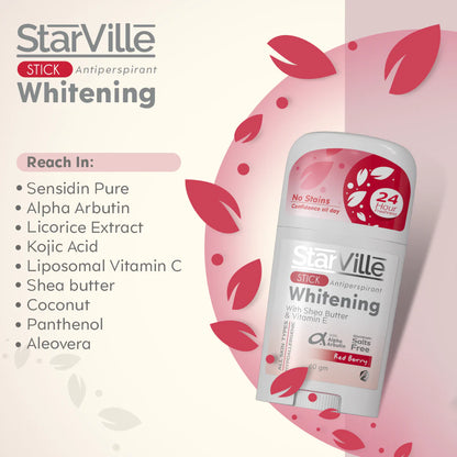 ستارفيل مزيل عرق ستك لتفتيح الإبطين برائحة التوت الأحمر | StarVille Whitening Stick Red Berry | حماية وانتعاش 24 ساعة